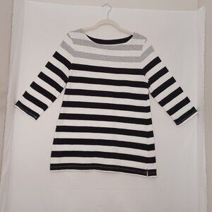 Croft & Barrow Black, White, & Gray Stripped Sweater 60% Cotton Size Medium